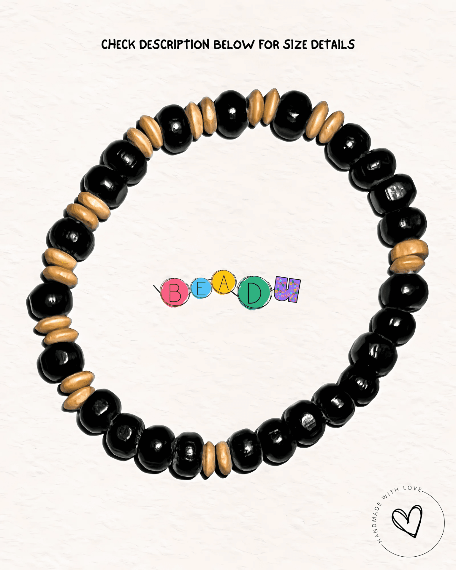 Glossy Obsidian Onyx & Natural Wood Spacer Bracelet